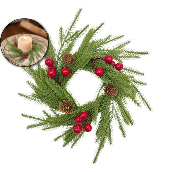 VQPeo Plastic Christmas Wreath, Candlestick Ring Decoration, Wine Bottle Table Ornament for Festive Holiday Table Settings & Cozy Evening Ambiance