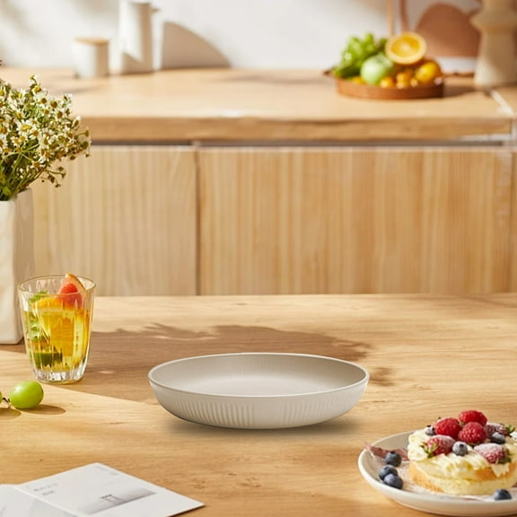 VQPeo Plastic Round Serving Tray – 9.65" Multi-Use Dinner, Snack & Fruit Plate with Grooves(Beige)