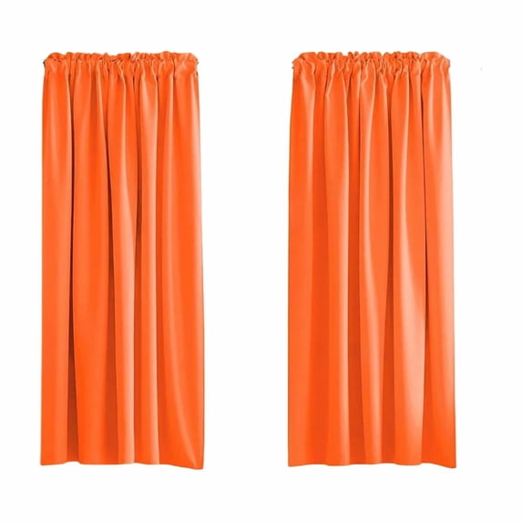 VQPeo Premium Thermal Blackout Curtains – Sound Insulation & Energy Saving for Bedroom and Kitchen – Stylish Scandinavian Solid Color Silk Drapes for a Comfortable, Quiet Sleep(Orange)