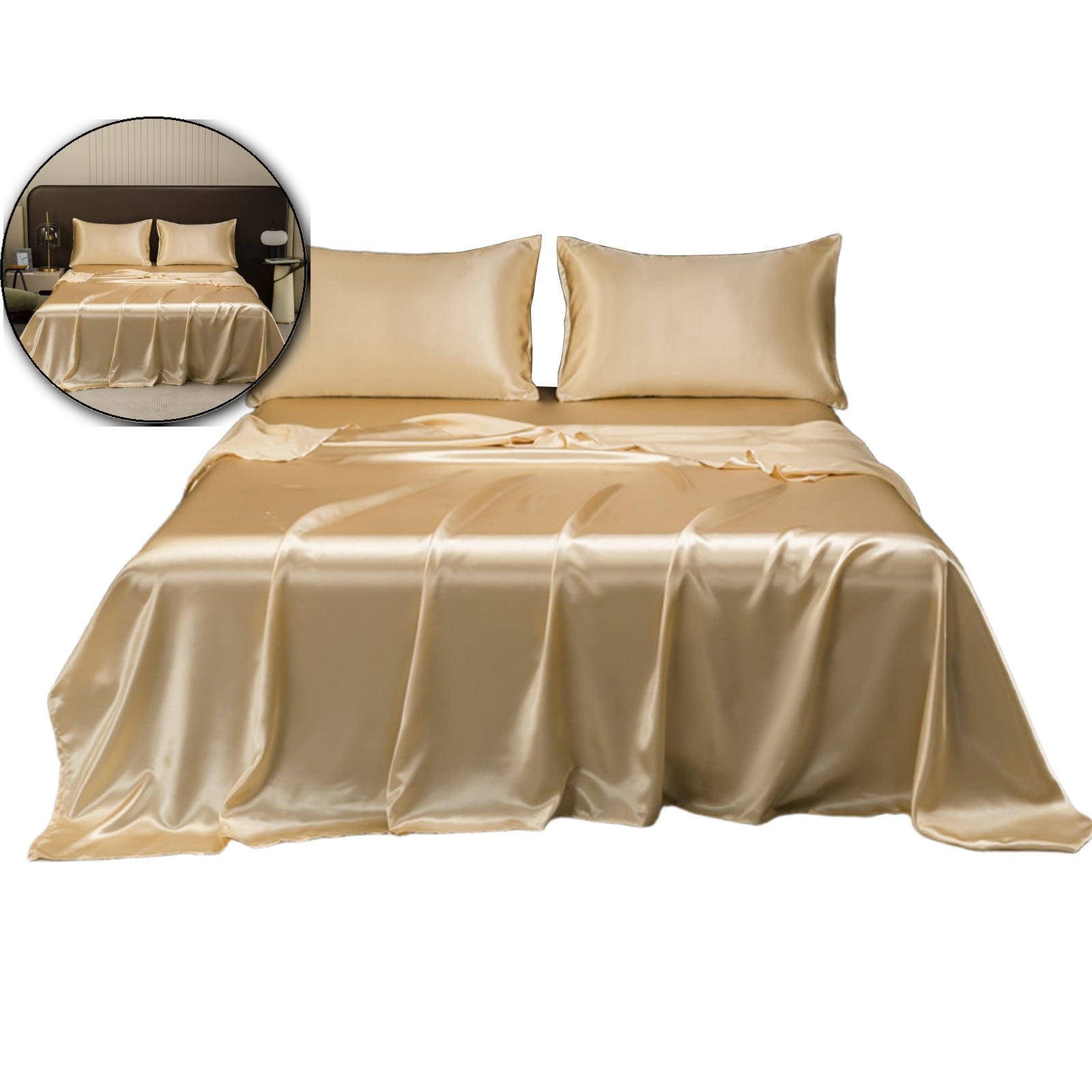 VQPeo Queen Sheets Set - Silky Bed Sheets with Deep Pocket, Luxury Silk ...