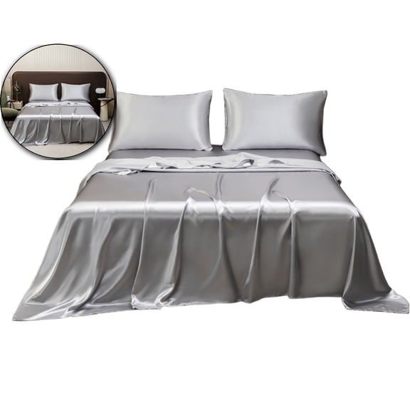VQPeo Queen Sheets Set - Silky Bed Sheets with Deep Pocket, Luxury Silk Feel Satin Queen Size Sheet Set (1 Flat Sheet,1 Fitted Sheet,2 Pillow Cases)