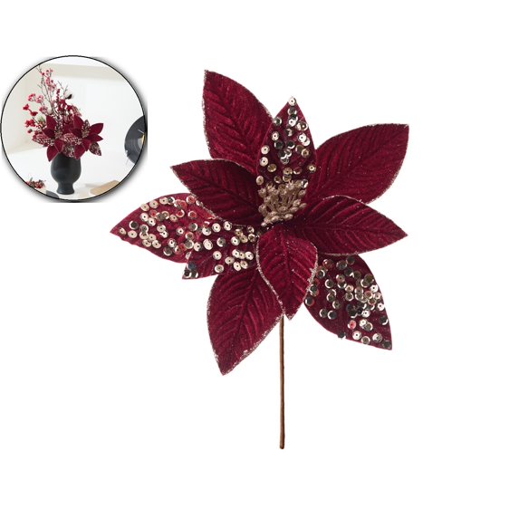 VQPeo Red Cloth Christmas Flowers, Artificial Poinsettia Vase, Holiday Floral Arrangement for Festive Table Centerpieces