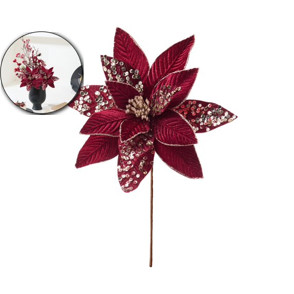VQPeo Red Cloth Christmas Flowers, Artificial Poinsettia Vase, Holiday Floral Arrangement for Festive Table Centerpieces