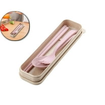 VQPeo Reusable Travel Utensils Set with Case, 3 Sets Wheat Straw Portable Knife Fork Spoons Cutlery, Plastic Tableware for Travel Picnic Camping