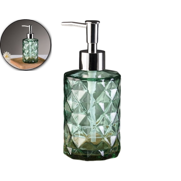 VQPeo Rhombus Glass Soap Dispenser Bottle, Refillable Pump for Shampoo Shower Gel(350ml)