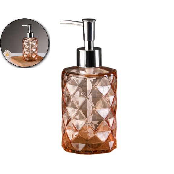 VQPeo Rhombus Glass Soap Dispenser Bottle, Refillable Pump for Shampoo Shower Gel(350ml)
