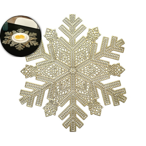 VQPeo Round Snowflake Placemats, Washable Stain-Resistant Table Decor for Weddings & Parties(Gold)