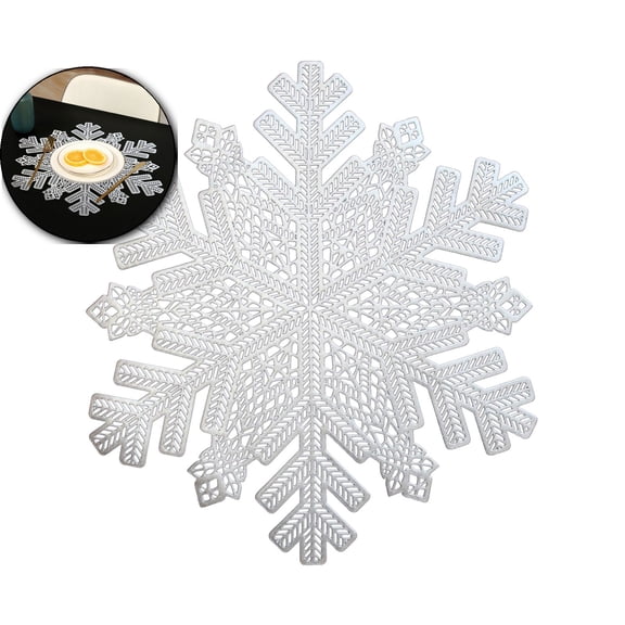 VQPeo Round Snowflake Placemats, Washable Stain-Resistant Table Decor for Weddings & Parties(Silver)