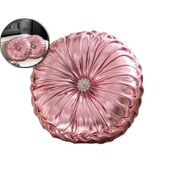 VQPeo Round Wind-Shiny Fabric Pillow Cover, Decorative Sofa Cushion(Pink)