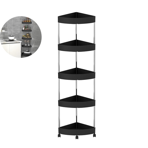 VQPeo Rustproof 5 Tier Floor Standing Corner Shower Caddy Organizer, Plastic Metal Splicing Floor Corner Shelf Rack Storage Stands for Bathroom