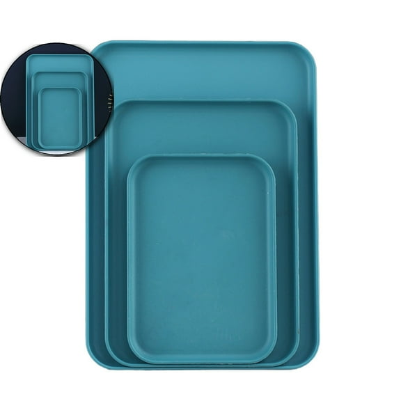 VQPeo Set of 3 Rectangular Trays (Large, Medium & Small) – Multi-Purpose Household Serving Trays for Tea Cups, Snacks, and Dinner Plates – Stylish Plastic Tray Set