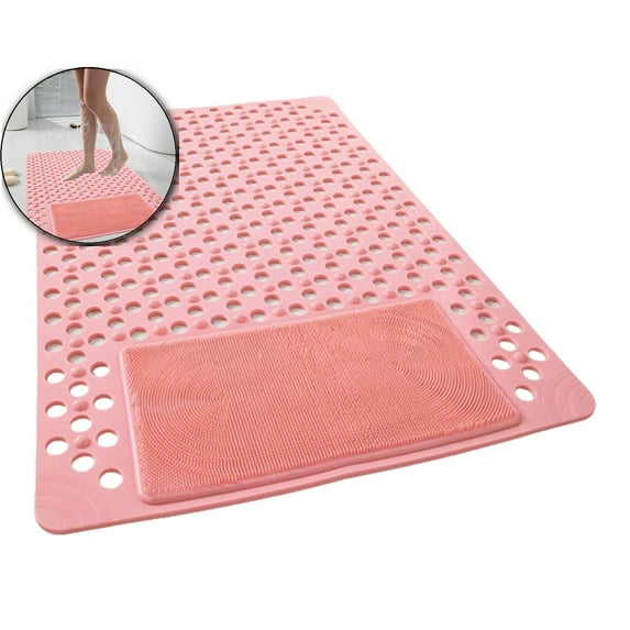 VQPeo Shower and Bathtub Mat, Rubber Non-Slip Shower Mat for Elderly , Bathtub Mat Non Slip with Drain Holes &Suction Cups, Bath Mat for Bathroom and Tub, Machine Washable
