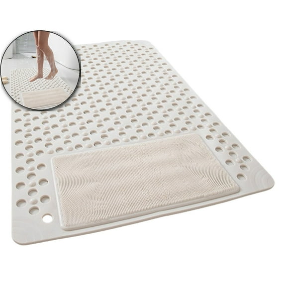 VQPeo Shower and Bathtub Mat, Rubber Non-Slip Shower Mat for Elderly , Bathtub Mat Non Slip with Drain Holes &Suction Cups, Bath Mat for Bathroom and Tub, Machine Washable
