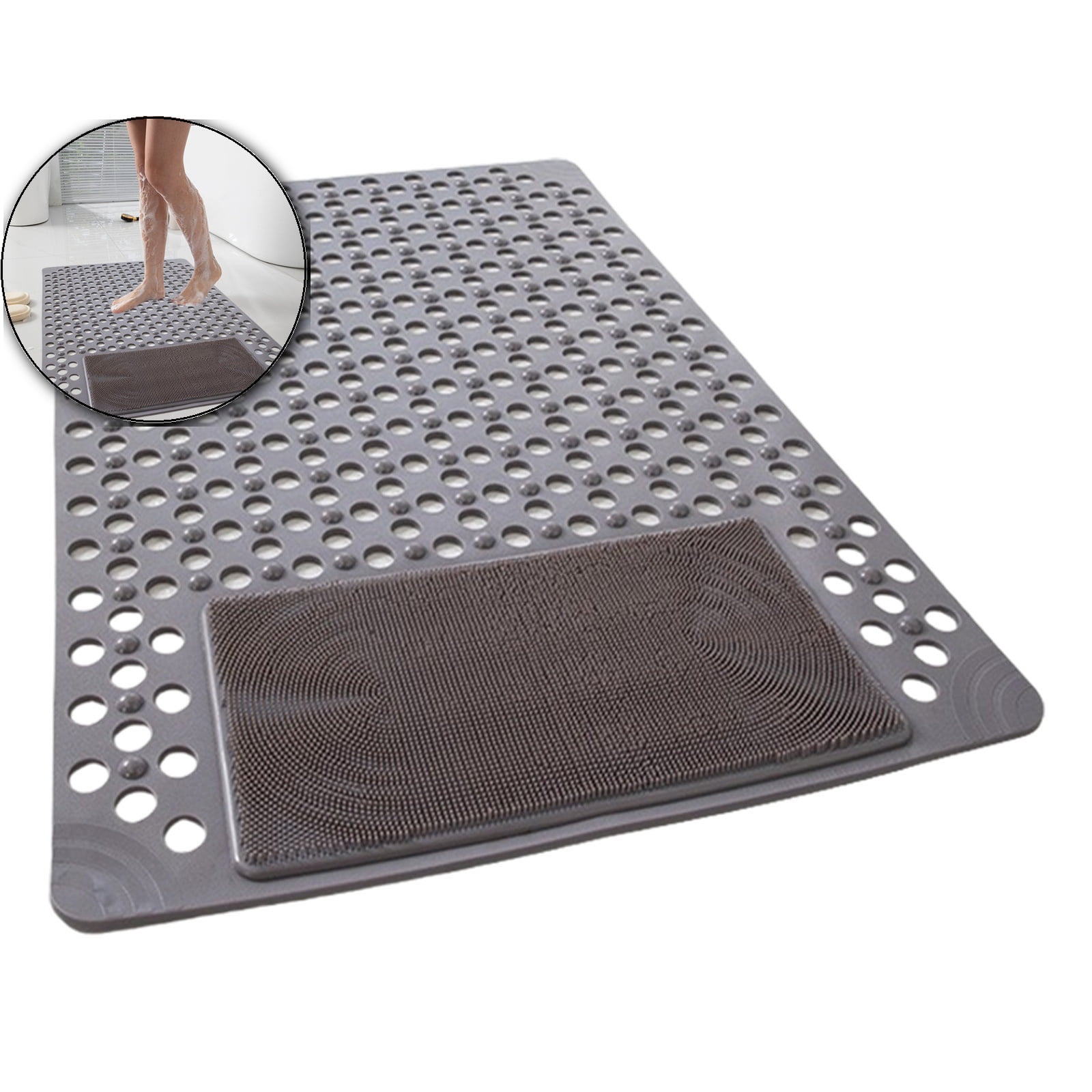VQPeo Shower and Bathtub Mat, Rubber Non-Slip Shower Mat for Elderly , Bathtub Mat Non Slip with Drain Holes &Suction Cups, Bath Mat for Bathroom and Tub, Machine Washable