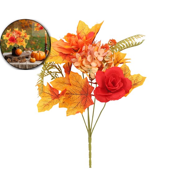 VQPeo Simulated Maple Leaf Bouquet, Realistic Plastic Fall Foliage, Indoor/Outdoor Artificial Plant Decoration for Home & Garden Landscaping
