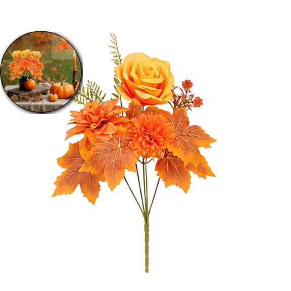 VQPeo Simulated Maple Leaf Bouquet, Realistic Plastic Fall Foliage, Indoor/Outdoor Artificial Plant Decoration for Home & Garden Landscaping