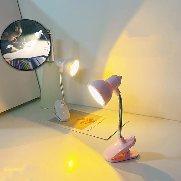 VQPeo Small Desk Lamp Clip on LED Reading Light, 360° Rotation Clip on Lamp Portable Book Reading Light, Clamp on Desk/Table/Bunk Bed/Cupboard Home Lighting