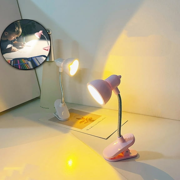 VQPeo Small Desk Lamp Clip on LED Reading Light, 360° Rotation Clip on Lamp Portable Book Reading Light, Clamp on Desk/Table/Bunk Bed/Cupboard Home Lighting