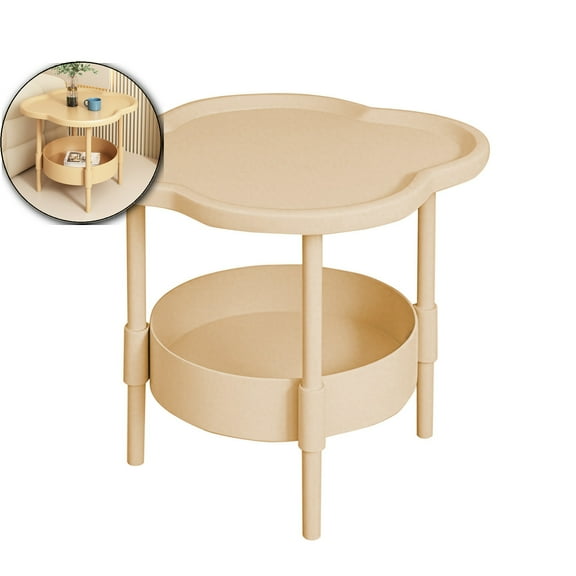 VQPeo Small Round Side End Table, 2 Tier End Table, Modern Nightstand with Fabric Basket, Round Side Tables for Living Room & Bedroom