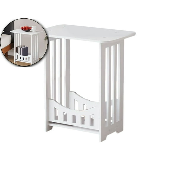 VQPeo Small Shelf Stand White Nightstand Bedside Table Bathroom Table Side Table Nightstand with Hollow Design Multipurpose Shelf Display Rack for Living Room, Bedroom