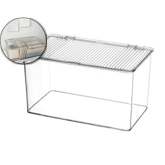 VQPeo Small Stackable Storage Bins with Hinged Lid, Acrylic Organizer Box, Clear Storage Box, Cosmetic Case for Home, Office