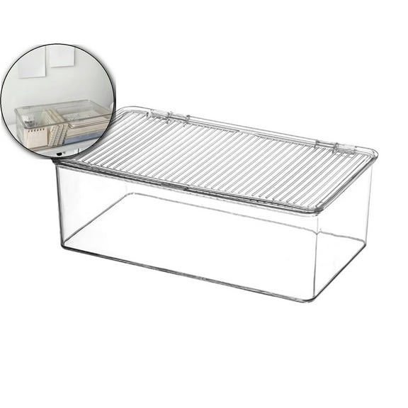 VQPeo Small Stackable Storage Bins with Hinged Lid, Acrylic Organizer Box, Clear Storage Box, Cosmetic Case for Home, Office