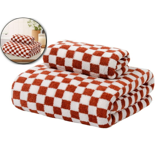 VQPeo Soft Checkerboard Velvet Bath Towel – Super Absorbent Thickened Big Bath Towel – No Shedding, Quick-Drying for Home, Bath, Beach, Gym