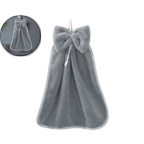 VQPeo Soft Hand Towel, Hangable Kitchen Towel, Bow Knot Bathroom Towel for Daily Use(Gray)