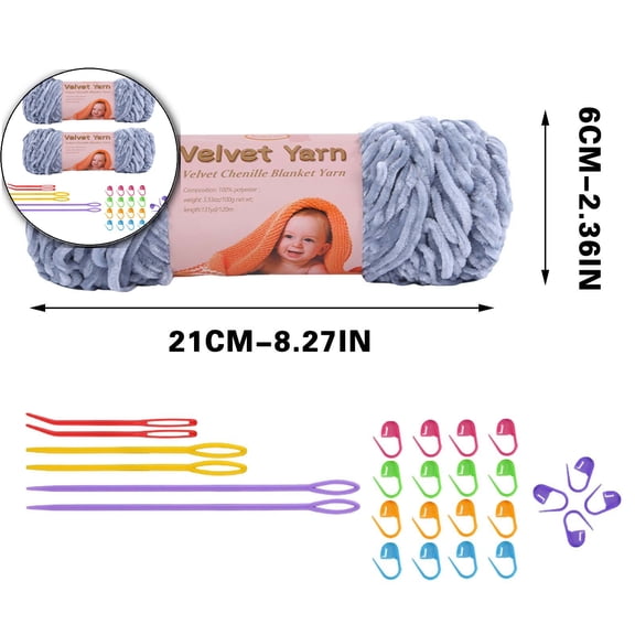 VQPeo Soft Hand-Woven Crochet Yarn Set – Velvet-Like Yarn for Knitting & Crocheting – 2 Balls + Accessories