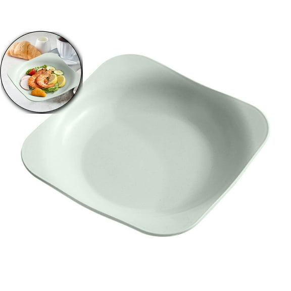 VQPeo Square Lightweight Wheat Straw Plates, Deep Dinner Dishes, Camping Dinnerware for Serving Pasta Fruit(Green)