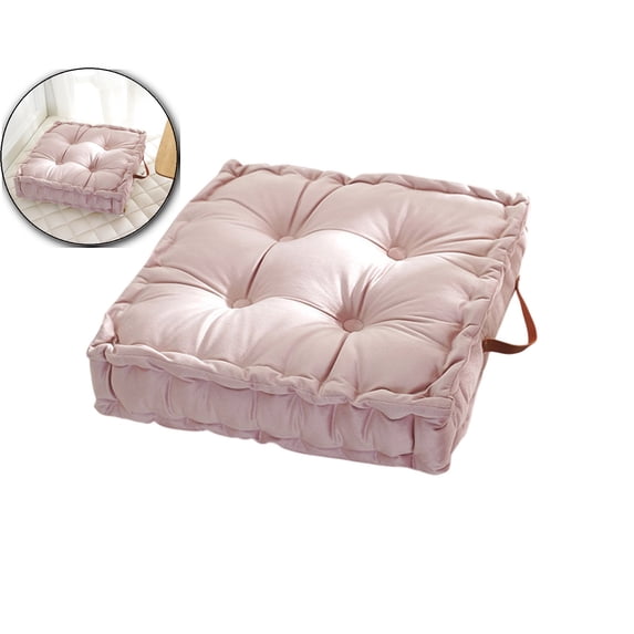 VQPeo Square Solid Color Velvet Seat Cushion with Handle Tufted Thicken Chair Pad Tatami Floor Pillow Cushion 16.5x16.5 Inch(Pink)