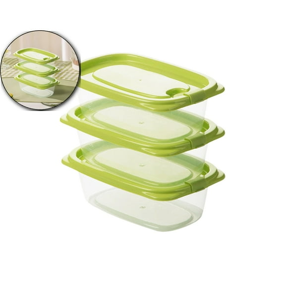 VQPeo Stackable Clear Plastic Food Boxes, 3 Pcs Locking Lid Refrigerator Containers, Lunch Preserving Bowls for Leftovers and Snacks Organization