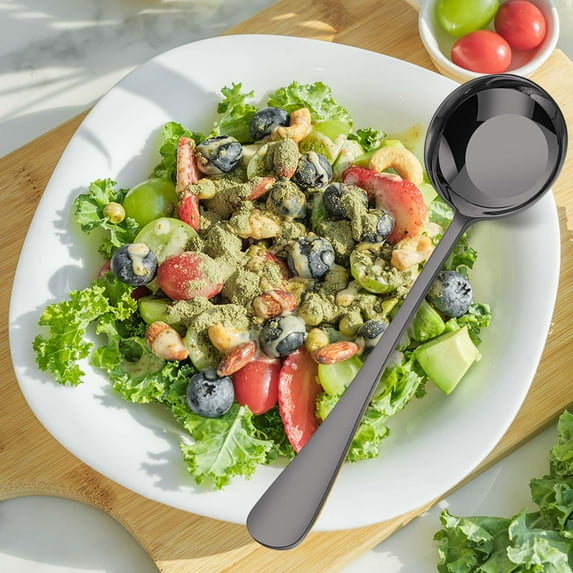 VQPeo Stainless Steel 304 Flat Spoon, Round Tipped Soup Spoon, Table Spoon for Kitchen & Dining Use