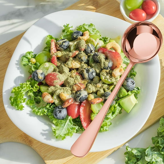 VQPeo Stainless Steel 304 Flat Spoon, Round Tipped Soup Spoon, Table Spoon for Kitchen & Dining Use