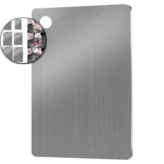 VQPeo Stainless Steel Chopping Board, Double Sided Cutting Board, Kitchen Meat Vegetable Fruit Prep Station for Daily Cooking Prep