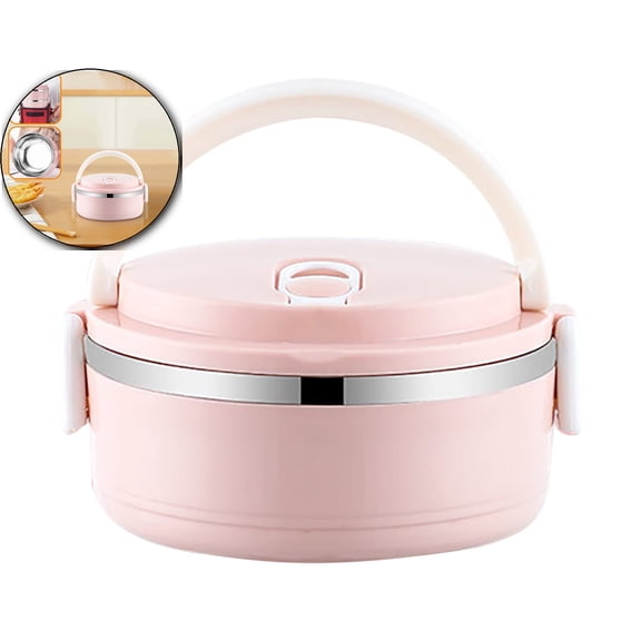 VQPeo Stainless Steel Insulated Lunch Box, Portable Circular Bento Jar, Fresh-Keeping Food Container for Office Workers