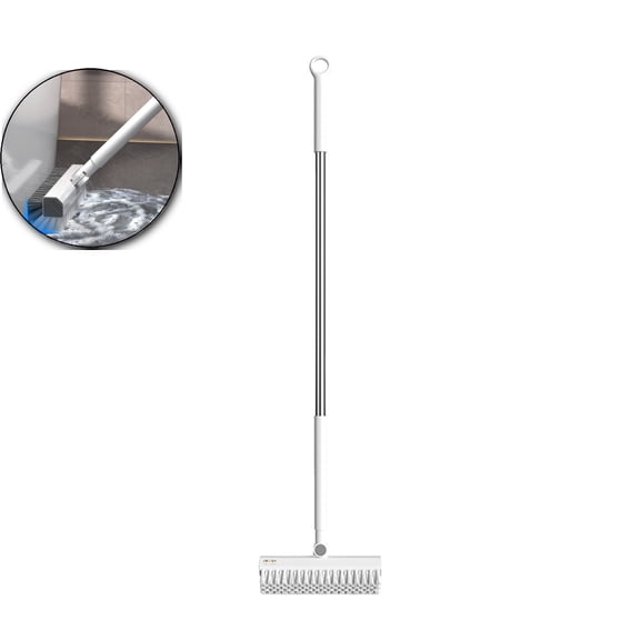 VQPeo Stiff Bristle Floor Scrubber, 180° Rotating Grout Cleaner Brush, Dual-Purpose Squeegee Mop Tool for Tiled Bathroom & Kitchen Cleaning