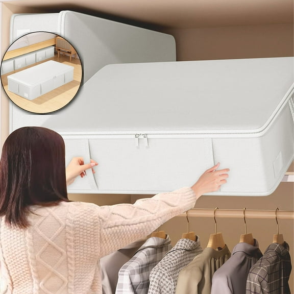 VQPeo Storage Organiser Bins with Lid, Under Bed Storage Containers, Under Bed Clothes Organizer Basket, Garment Storage Boxes, Under Bed Storage Bins for Clothes, Blankets, Sheets, Shoes