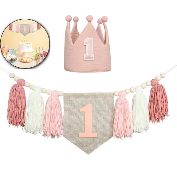 VQPeo Tassel Birthday Banner, First Birthday Highchair Garland, Photo Backdrop Decor for Milestone Celebration