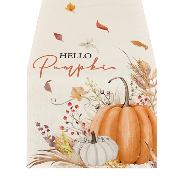 VQPeo Thanksgiving Table Runner with Pumpkin and Maple Leaf Design for Fall Parties and Family Dinner Decor
