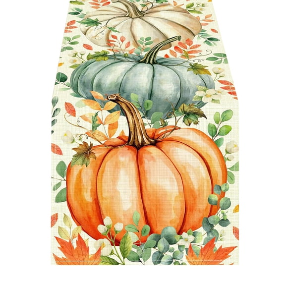 VQPeo Thanksgiving Table Runner with Pumpkin and Maple Leaf Design for Fall Parties and Family Dinner Decor