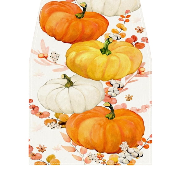 VQPeo Thanksgiving Table Runner with Pumpkin and Maple Leaf Design for Fall Parties and Family Dinner Decor