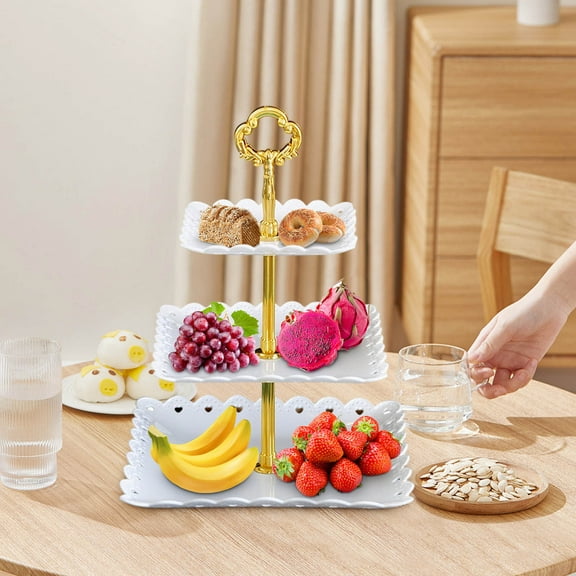 VQPeo Tiered Serving Tray Cake Stand for Birthday Weddings, Reusable Nut Storage Bowl & Cake Platter, Rustic Dessert Plate & Cupcake Stand, Multi-Use Food Display Tower
