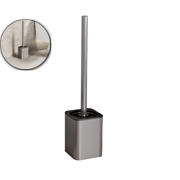 VQPeo Toilet Brush and Holder, Stainless Steel Square Toilet Bowl Brush Freestanding with Lid,Toilet Cleaner Brush Set for Bathroom Storage