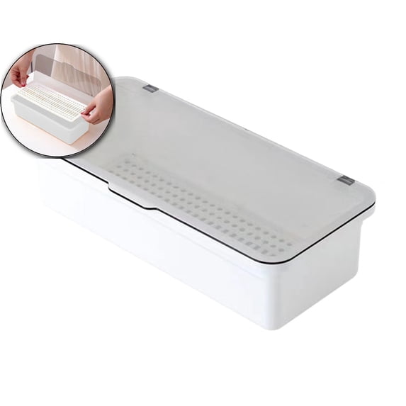 VQPeo Transparent Flip Lid Box, Drainable Cutlery Organizer, Sootproof Kitchen Cage for Chopstick Storage & Tableware Tidying