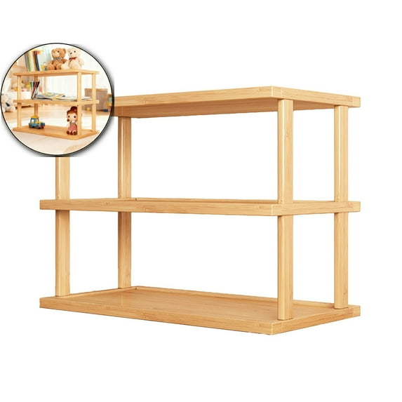 VQPeo Two Tier Wooden Shelf, Multi-Layer Countertop Organizer, Teaware Display Rack for Kitchen Storage & Tea Station Setup