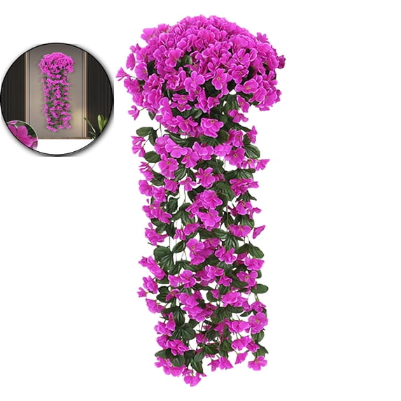 VQPeo UV-Protected Artificial Hanging Flowers - Faux Morning Glory Baskets for Indoor & Outdoor Decor(Purple)