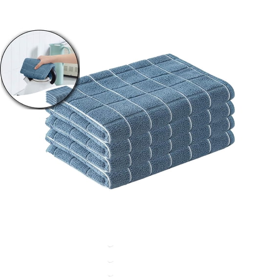 VQPeo Ultrafine Fiber Dish Towel Set, 4 Pcs Highly Absorbent Kitchen Hand Towels, Multipurpose Cleaning Cloths for Table & Glassware Wiping