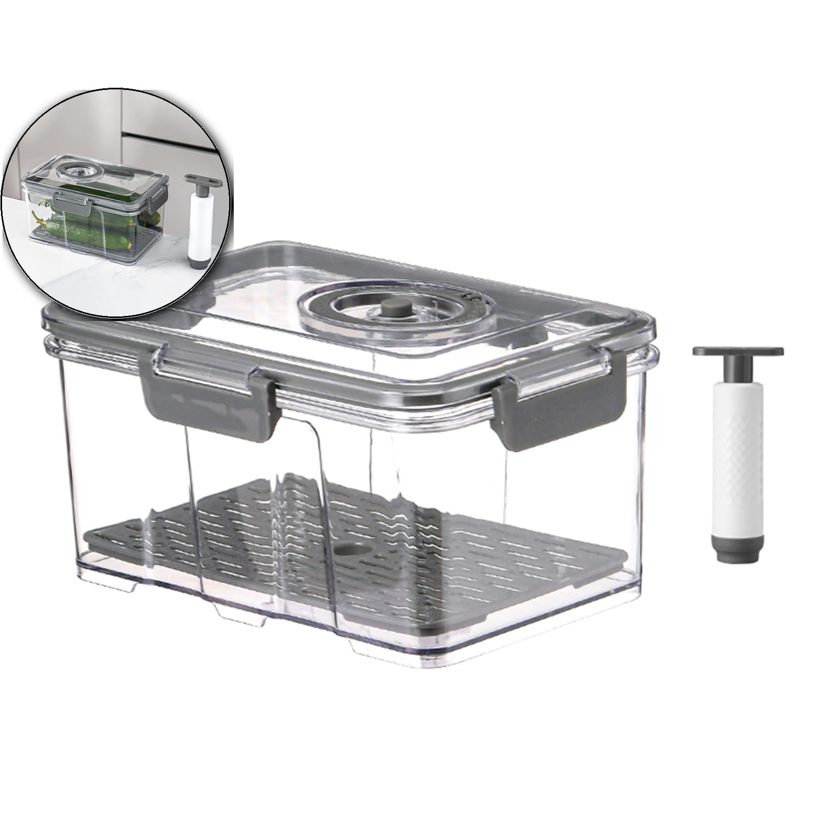 VQPeo Vacuum Sealed Food Storage Container with Pump, Airtight Transparent Kitchen Jar with Lock for Freshness, Freezing & Moisture-Proof Organization