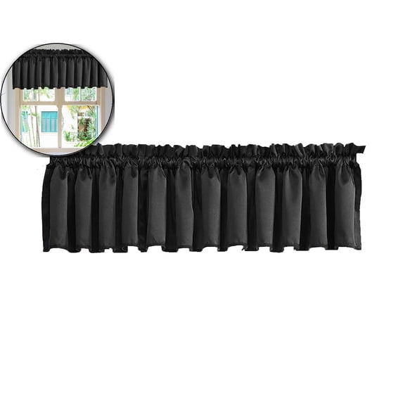 VQPeo Valance Curtains Kitchen Blackout Thermal Insulated Rod Pocket Valance Short Window Valance for Bedroom Living Room(Black)